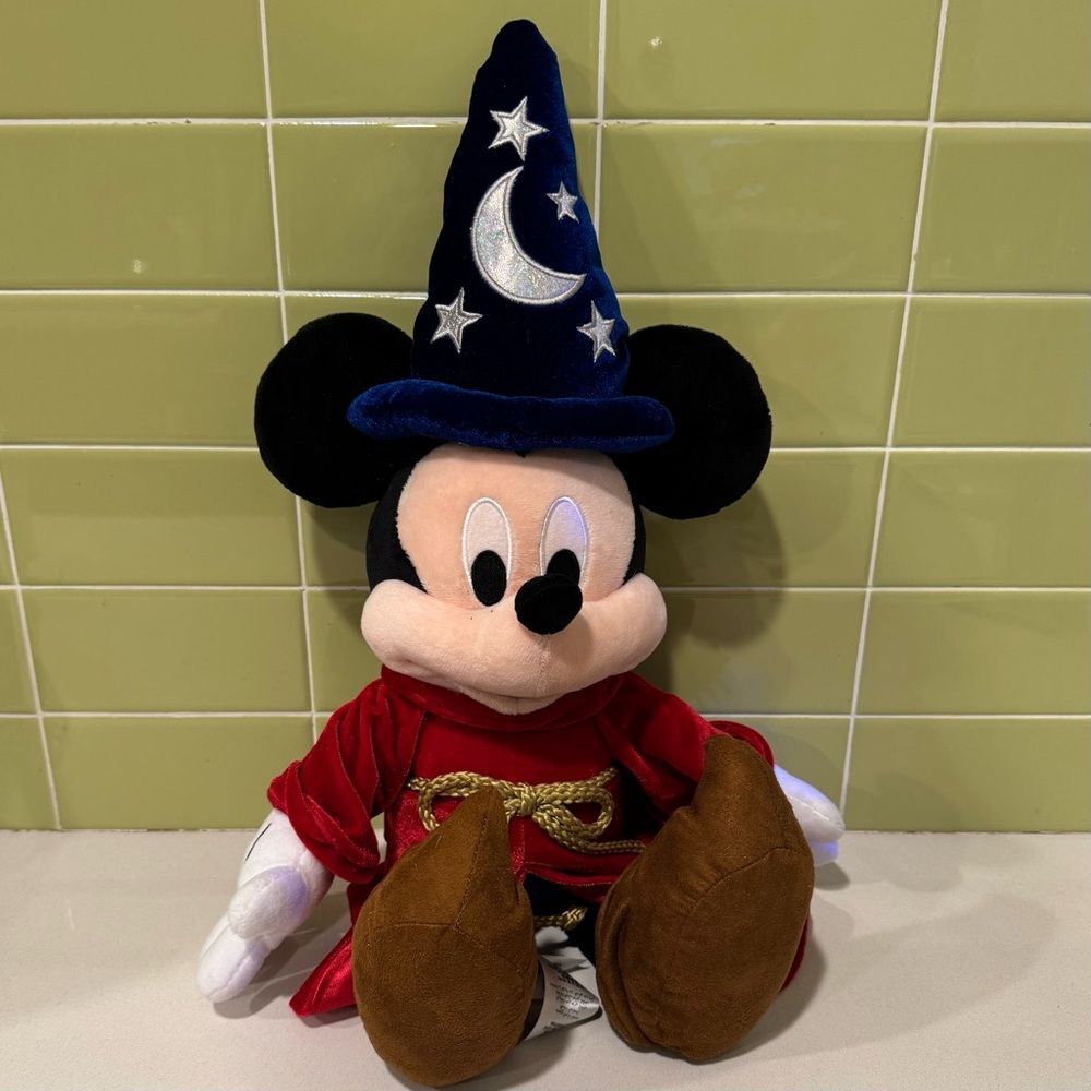 Disney Sorcerer Mickey Plush with Blue Hat and Red Robe